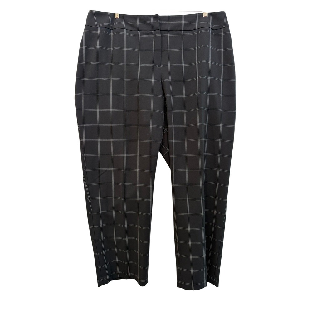 Kasper Women Black White Windowpane Plaid Straight Leg Dress Pants Plus Size 18W